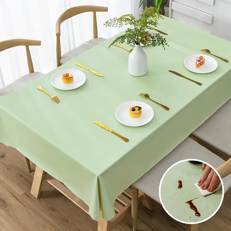 Rectangle Table Cloth,100% Waterproof Tablecloth Oil Proof Spill Proof Vinyl Table Cloth, Wipe Clean Plastic Table Cover for Dining, Camping, Indoor and Outdoor 54" x 120",Green