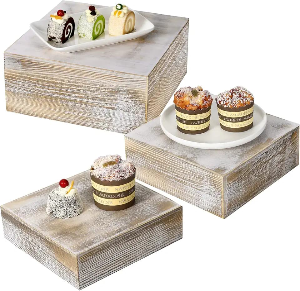 3 Pcs Wooden Risers for Display Square Cake Stand