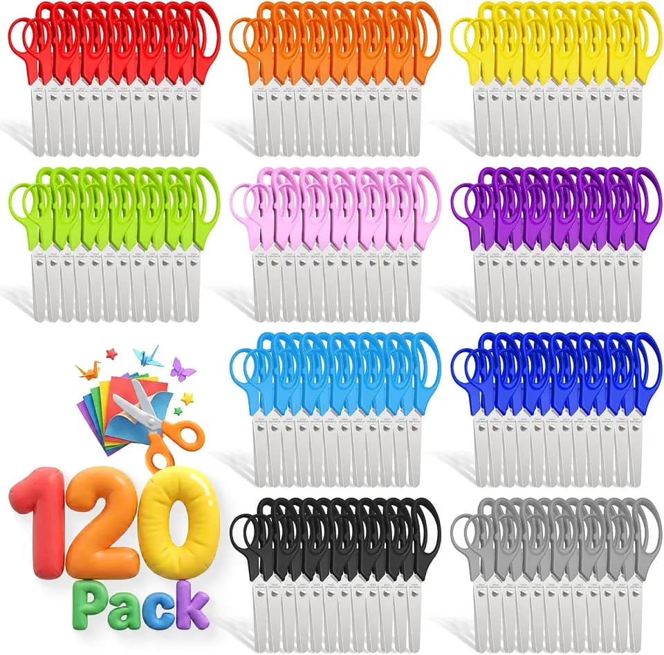 120 Pack Kids Scissors Bulk - 5" Safety Blunt Tip, 10 Colors Comfort Grip Scissors for Classroom Office Home, Student Craft Paper Cutting Back to School Supplies for Teachers & Kids