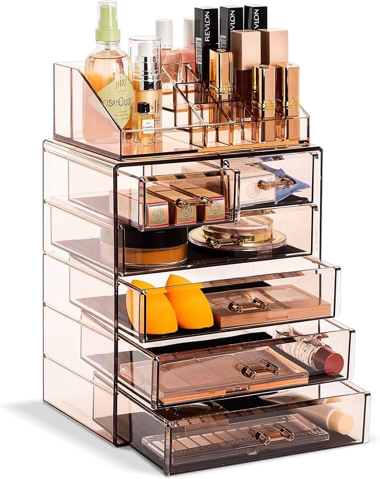 Sorbus Makeup Organizer, 6-Drawer Acrylic 2-Piece Set (Bronze Glow)
