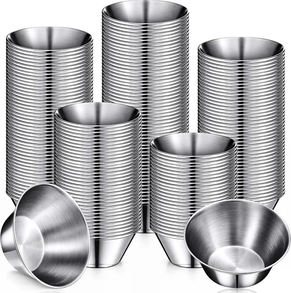 Remerry Metal Sauce Cups Individual Salsa Metal Ramekins Dipping Stainless Steel Sauce Cups Bulk Salsa Bowl Round Condiment Ramekins(300 Pcs,1.5 oz)