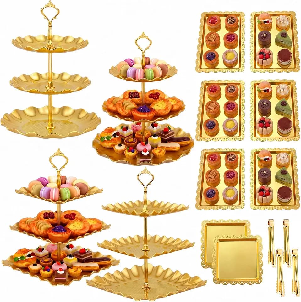Remerry 16 Pcs Dessert Table Display Set 3 Tier Cake Stands, Gold