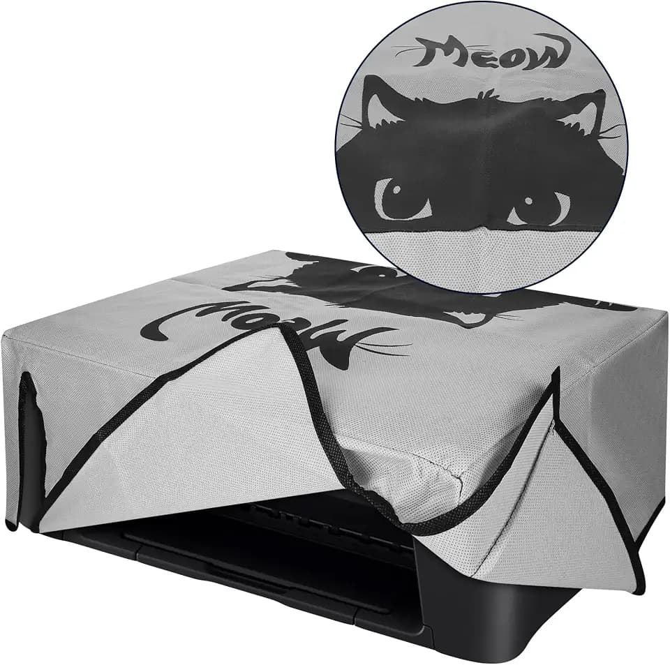 kwmobile Cover kompatibel mit Canon PIXMA TS3550i / TS3551i - Tasche Hülle Drucker - Staubschutzhülle Schutzhaube Schutzhülle - Grau Schwarz Katze Meow