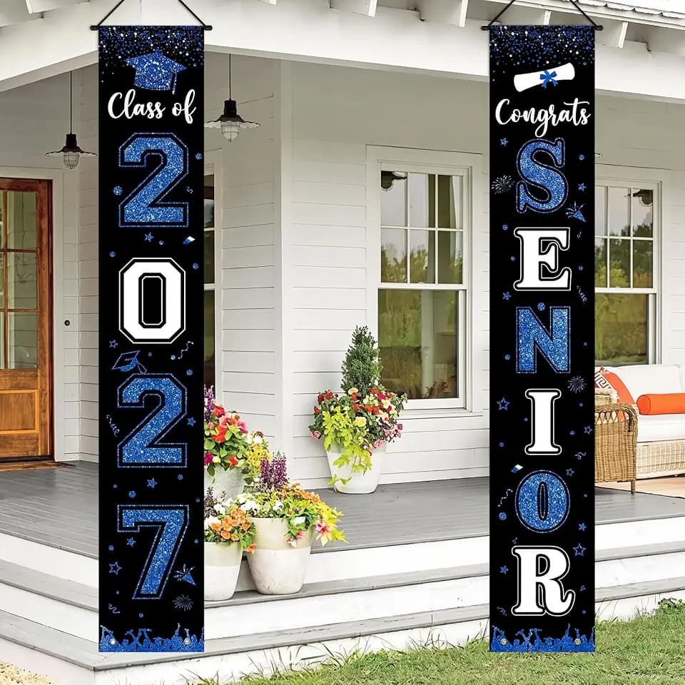Moukeren Class of 2027 Decor Senior Night Banner, Graduation, Blue, Black