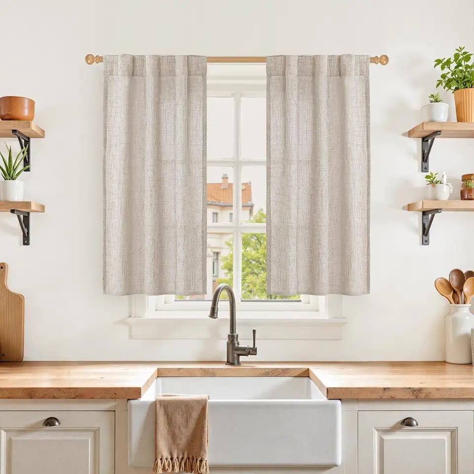 YoungsTex Samll Linen Curtains 40 Inches Long for Kitchen Window Over Sink