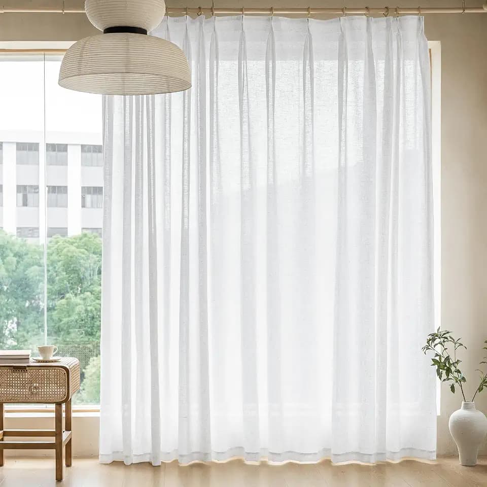 MAIHER 100 Inch Wide Pinch Pleat Sheer Curtains 96 Inches Long Beige White
