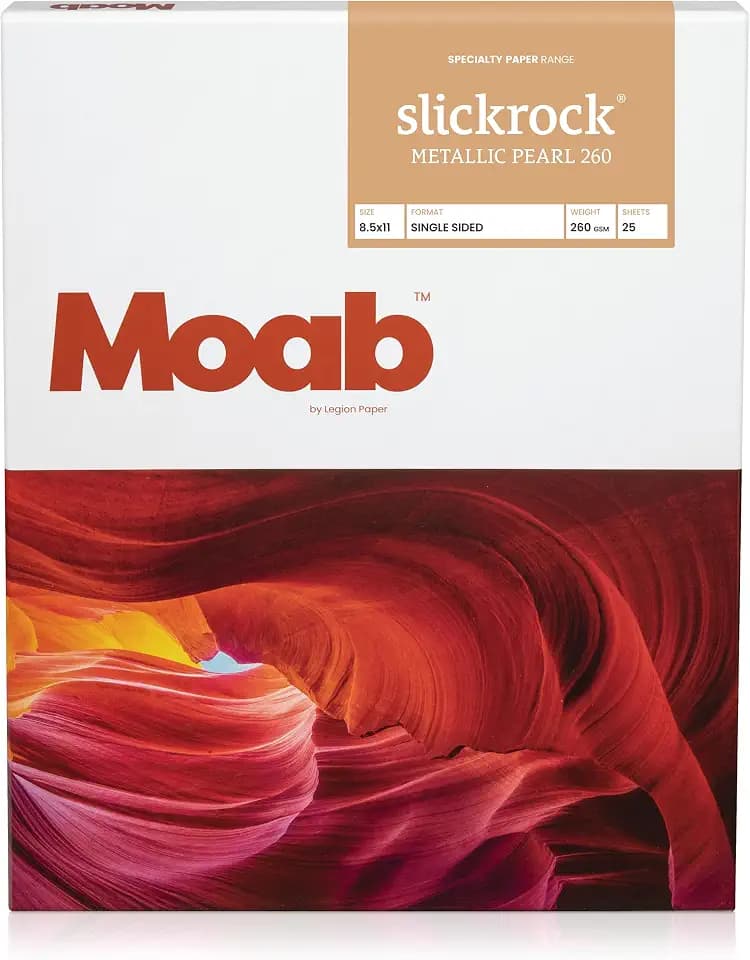 Moab Slickrock Metallic Pearl 260 Fine Art Archival Inkjet Paper, Glossy White, Medium Weight 260gsm, 8.5 x 11 inches, 25 sheets