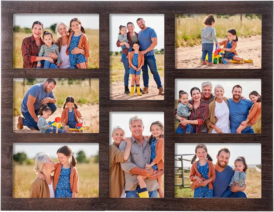4x6 Picture Frame Collage for Wall Decor, 8 Openings Photo Collage, Brown