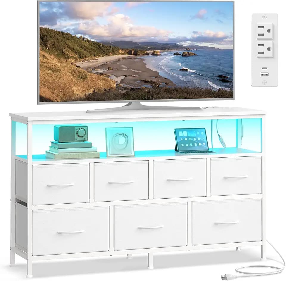 SONGMICS Dresser with App-Controlled LED Lights, 7 Fabric Drawers Dresser