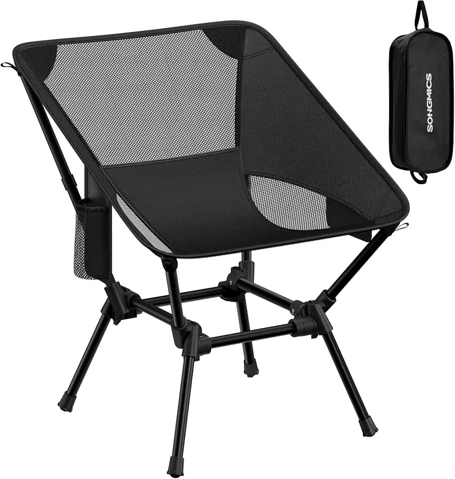 SONGMICS Camping Chair, Steel Frame, Supports 330.7 lb, 2 Storage Pockets