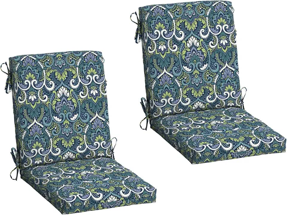 Arden Outdoor Dining Chair Cushion, 2-Pack, 20x44, Blue Damask