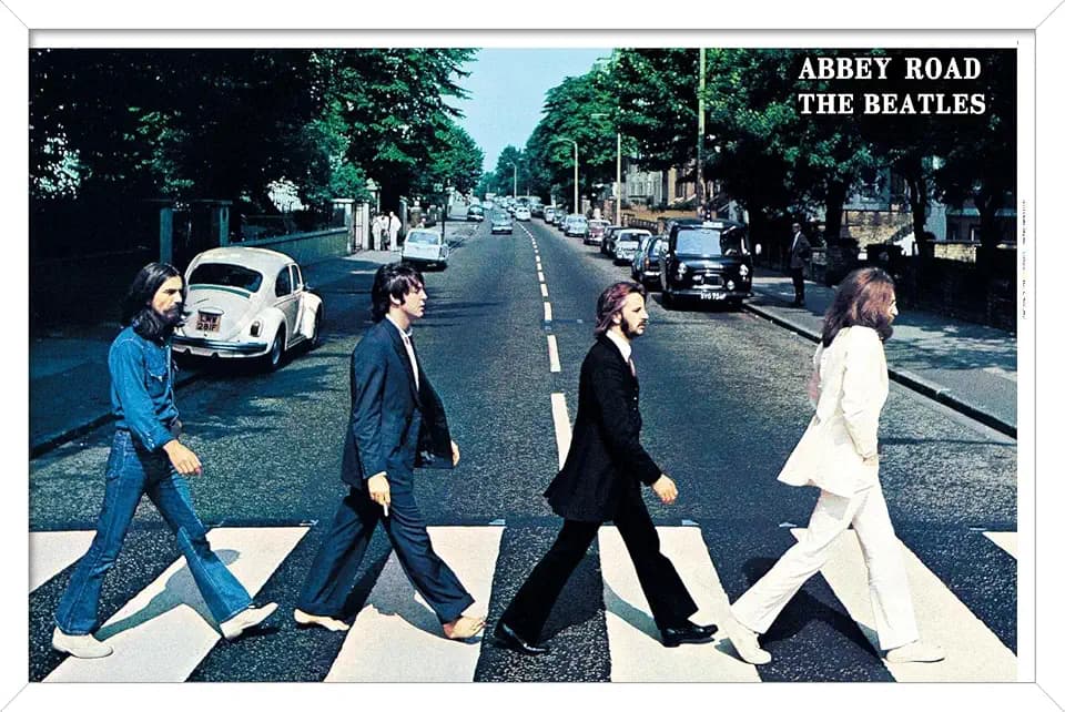 The Beatles - Abbey Road Wall Poster, 34L" x 22.4W", White Framed Version