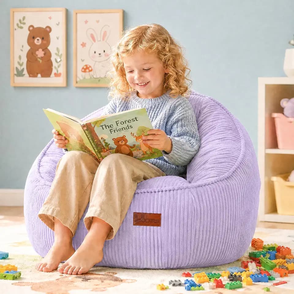 Bean Bag Chair, Cozy Fluffy Beanbag Chairs with Filler for Kids, Floor Tiny Sofa Chair for Living Room Gaming & Reading (Kids-S-Lightpurple)
