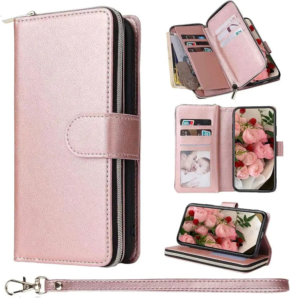 ZCDAYE Handyhülle für Samsung Galaxy S23 mit Kartenfächern, Premium Lederhülle Frauen Praktische Brieftasche Geldbörse Wallet Case für Samsung S23, Roségold