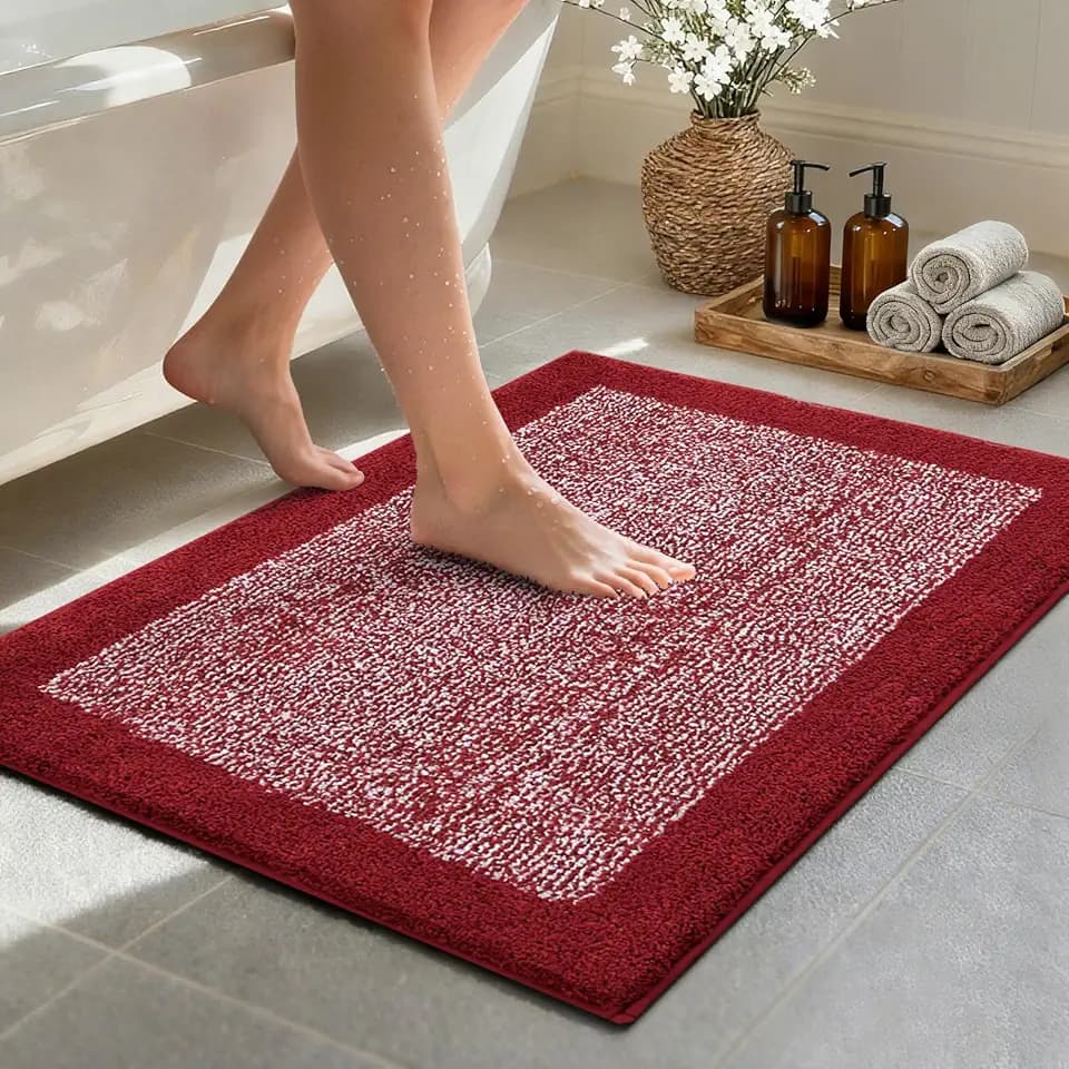 36x24 Large Bathroom Rugs Non Slip Washable, Soft Absorbent Bath Mat Red