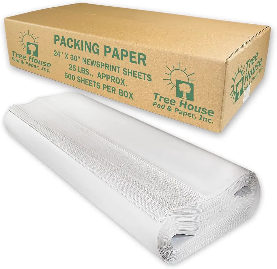 Tree House Packing Paper for Moving – 25lbs - 500 Newsprint Packing Paper Sheets – 24” x 30” Paper for Packing Dishes, Shipping, and Moving Supplies – Recyclable Movers’ Paper – Made in USA