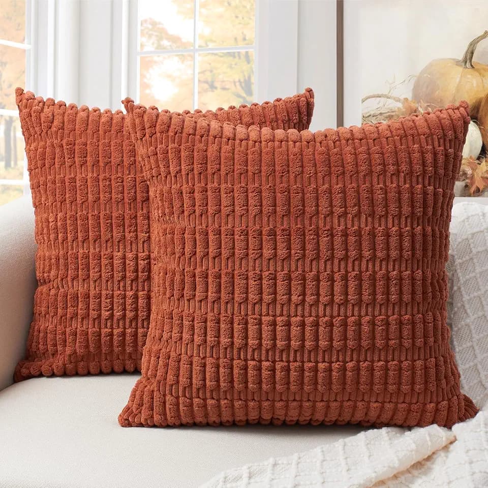 Pack of 2 Corduroy Decorative Throw Pillow Covers 18x18 Inch, Orange