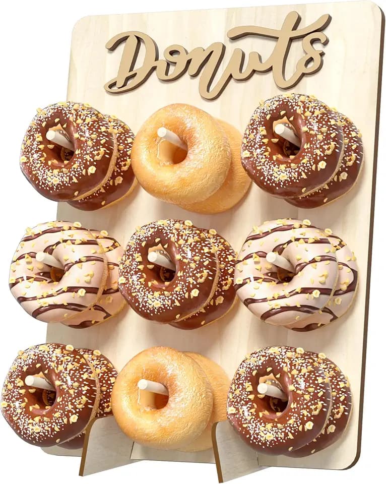 Donut Wall Display Stand, Wooden Doughnut Holder Display 9 Donuts, Donut Holder Board for Donut Grow Up Party, Birthday, Wedding, Baby Shower, Donut Party Decorations (Natural)