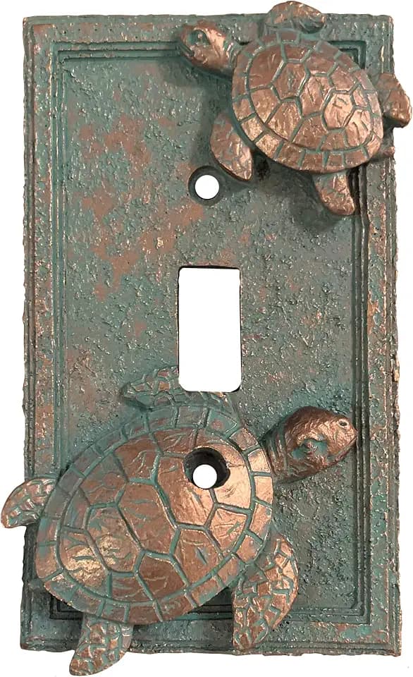 Top Brass Sea Turtle Nautical Beach Art Decor - Electrical Cover Wall Plate Bronze/Verdigris Finish - Single Switch, Double, Rocker, Outlet (Single Switch)