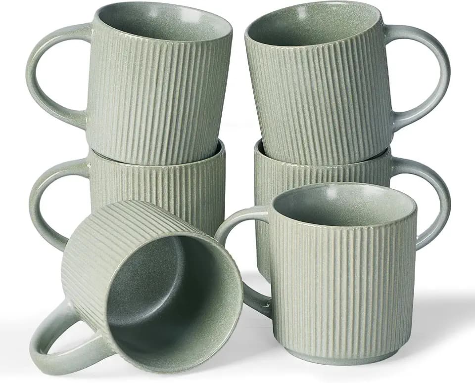 famiware Coffee Mug Set of 6, Star 12 oz Ceramic Mugs Cups Set with Handle