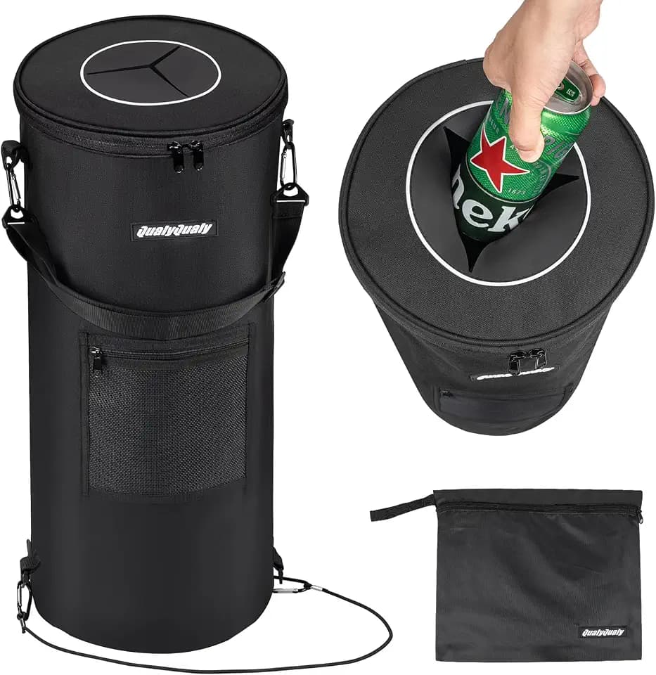 QualyQualy Portable Boat Trash Can, 100% Leak-Proof & Odor-Control Lid, 900D Marine Garbage Bag, Reusable 13 Gal Trash Bag with Snaps, Collapsible for Fishing Pontoon Boat Accessories, Kayak, RV