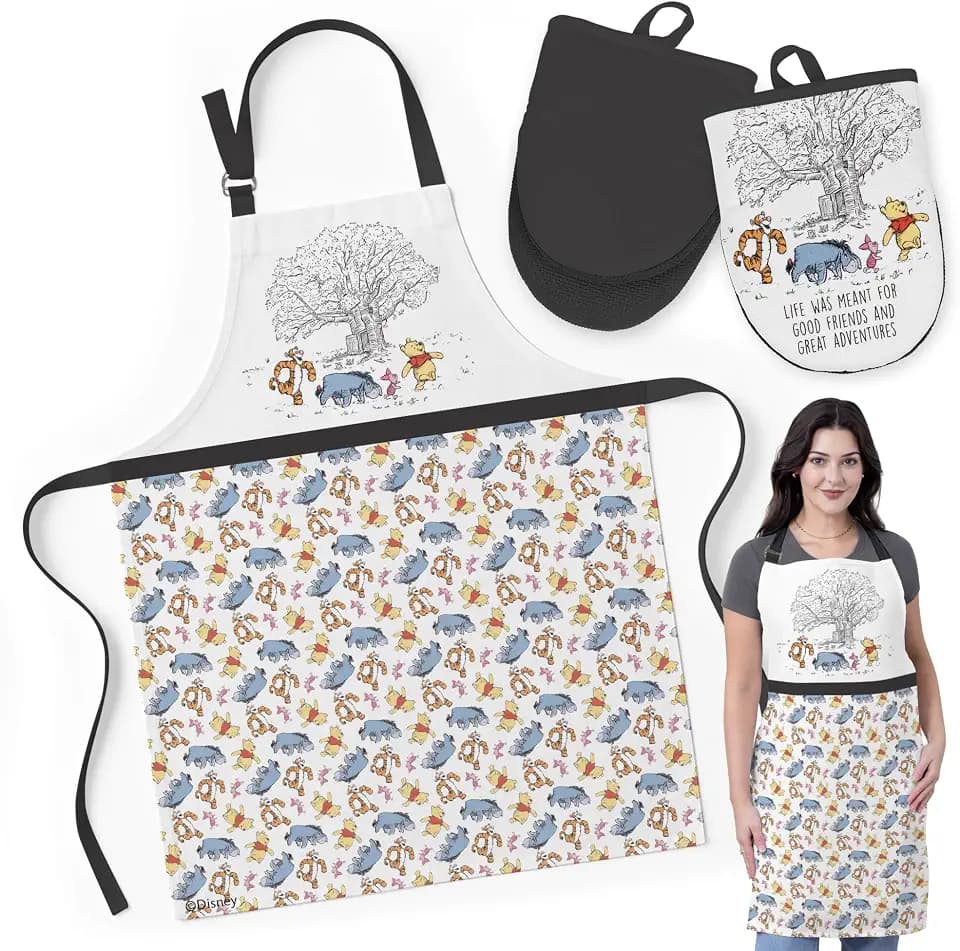 Best Brands Disney Chef Apron for Cooking & Mini Oven Mitts, 3-Piece Set