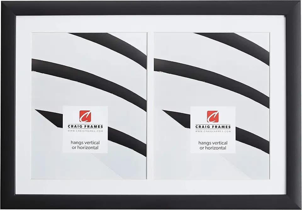 Craig Frames 12x18 Black Picture Frame, Collage Mat for 2, 8x10 Photos, Wall Display