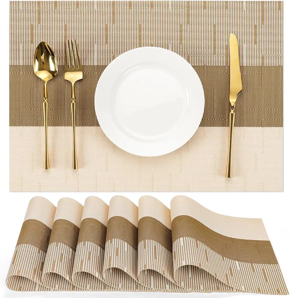 Placemats Set of 6, Vinyl Woven Heat-Resistant Place Mats