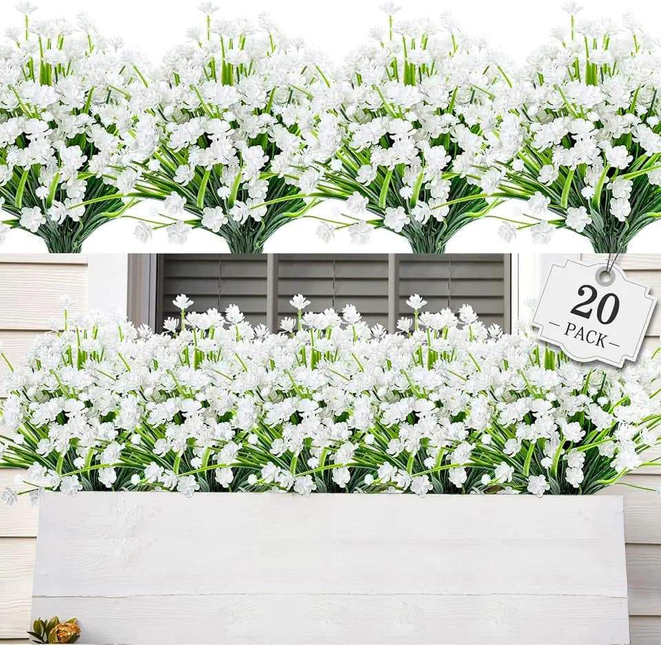AmyHomie 20 PCS Artificial Flowers for Outdoors, UV Resistant Fake Plants