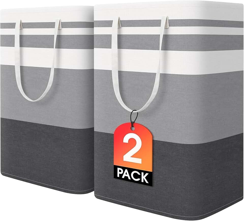 HomeHacks 2 Pack Large Laundry Baskets, Laundry Hampers Bags (Grey 75Lx2)