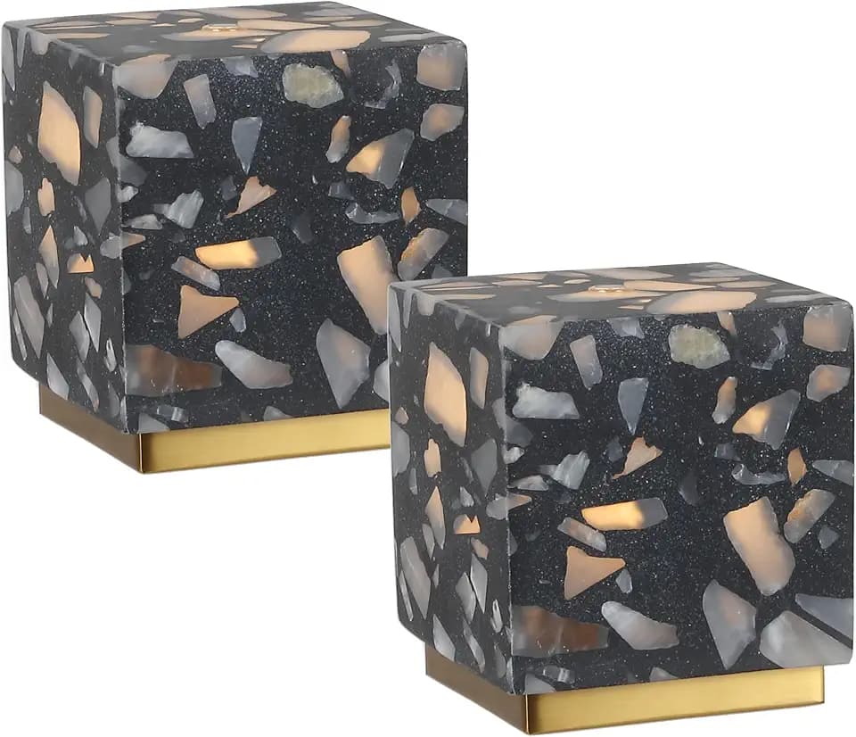 JONATHAN Y Lara 4.63" Mini LED Cordless Lamp, Black/Brass Gold, Set of 2