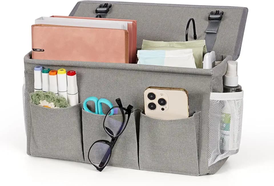 Bedside Caddy Storage Organizer for Bed Rails, Bed Caddy with 6 Pockets