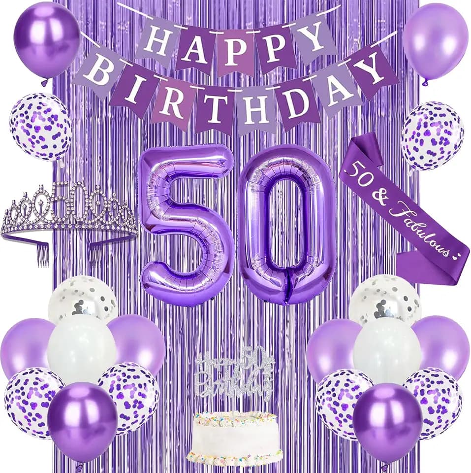Trgowaul Purple Silver 50th Birthday Decorations for Women