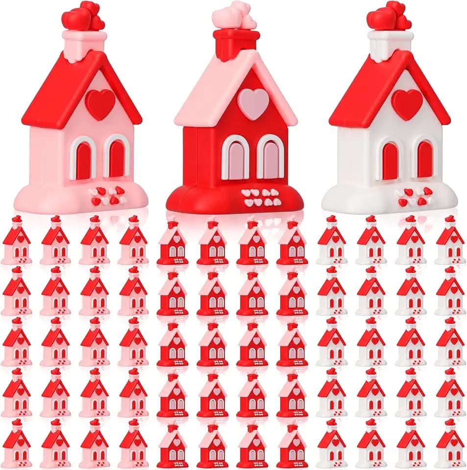 Wenqik 50 Pcs Miniature Christmas Village Mini Heart House Figurines Bulk