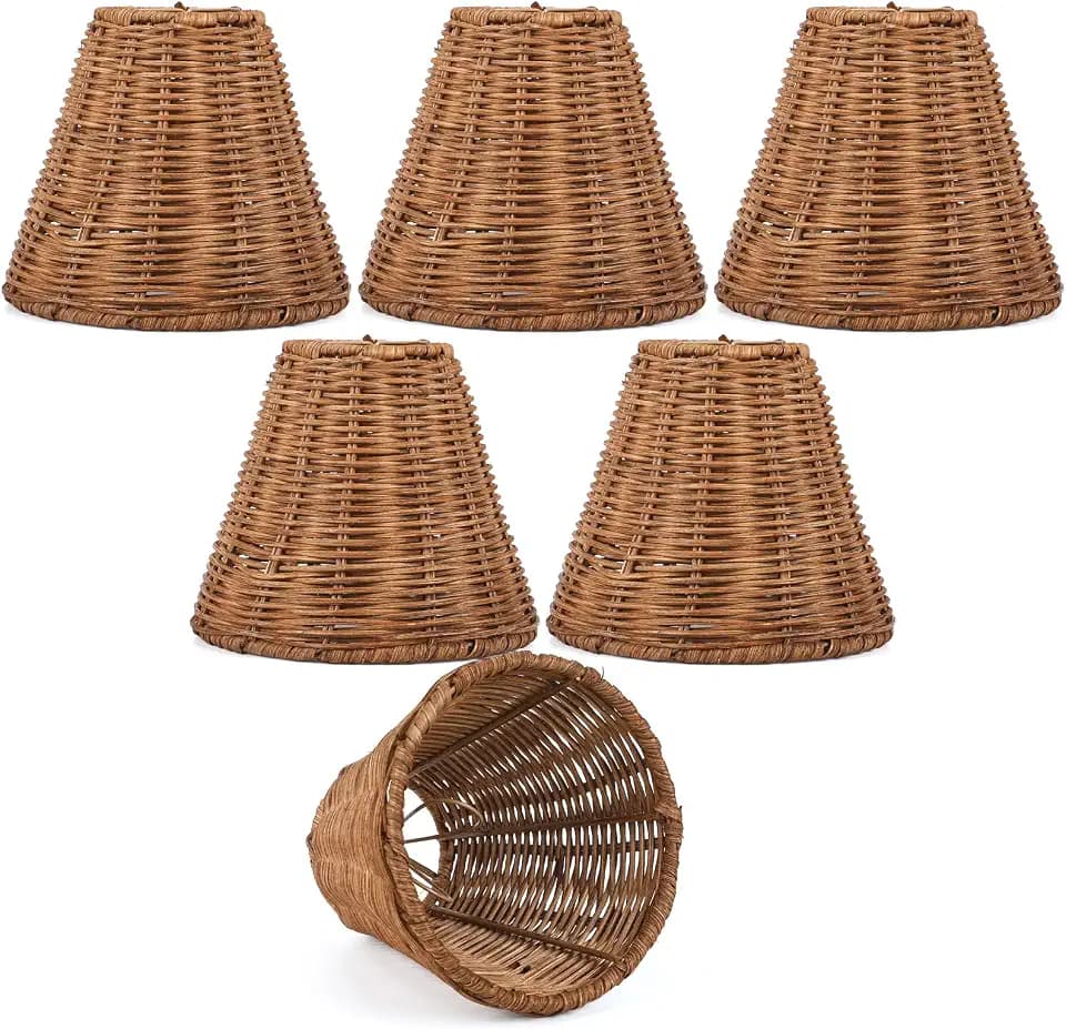 6 Set Round Rattan Lampshade Rattan Clip-on Chandelier Shade