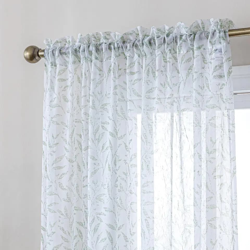 SLEEP ZONE Sheer Curtains for Bedroom Living Room, Floral Printed Sheer Curtains 95 inches Long 2 Panels Light Filtering Farmhouse Window Treatments Drapes with Rod Pocket, 51" W ×95" L, Sage Green