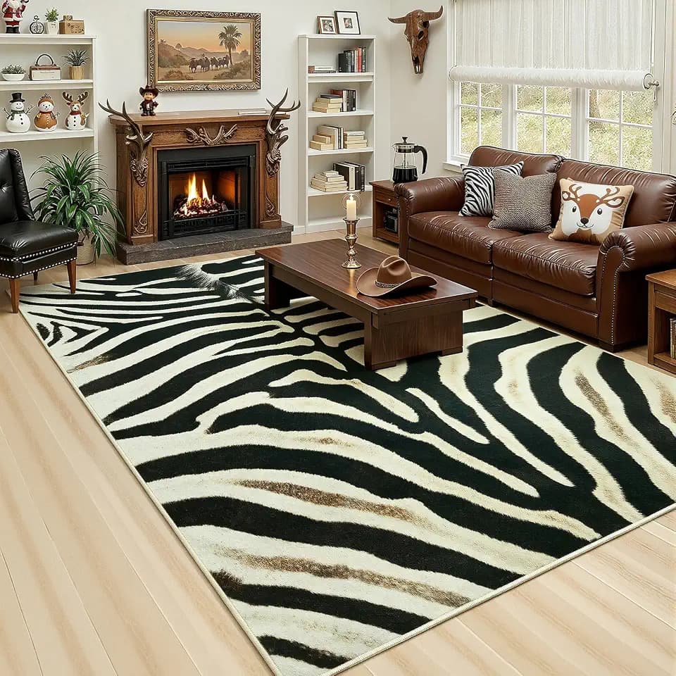 AROGAN Premium Zebra Rug for Living Room 6×9 Feet, Machine Washable Animal Hide Print Area Rug, Large Non-Slip Faux Fur Zebra Skin Rugs Carpet for Office Bedroom Dinner Room Home Decor