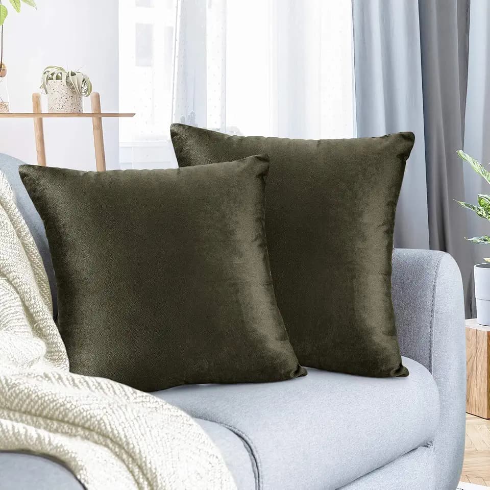 Nestl Throw Pillow Covers, Cozy Velvet Decorative Khaki Pillow Covers 20 x 20 Inches, Soft Solid Couch Pillow Covers for Sofa, Bed and Car, Set of 2