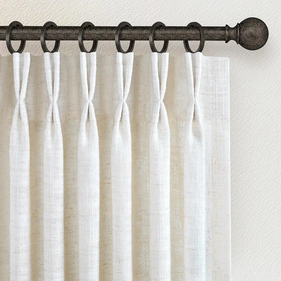 INOVADAY Pinch Pleated Linen Curtains for Living Room 84" Long Beige White