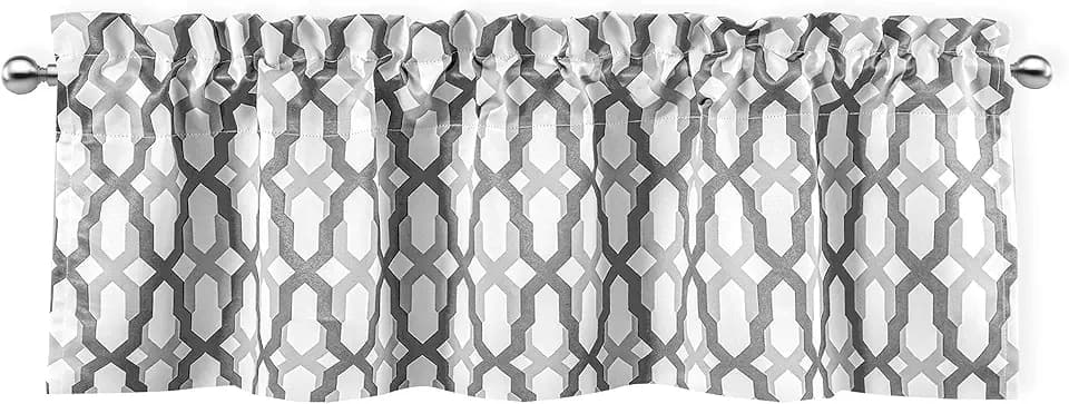 DriftAway Mason Blackout Valances for Windows Thermal Insulated Kitchen Topper Geometric Moroccan Mid Century Pattern Match Thick Bathroom Curtain Valance Rod Pocket 52 Inch by 14 Inch Gray