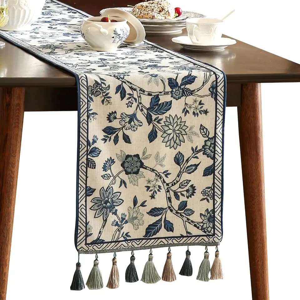 bilin gaier Designer French Linen Table Runner,87"x12"-Suqing A