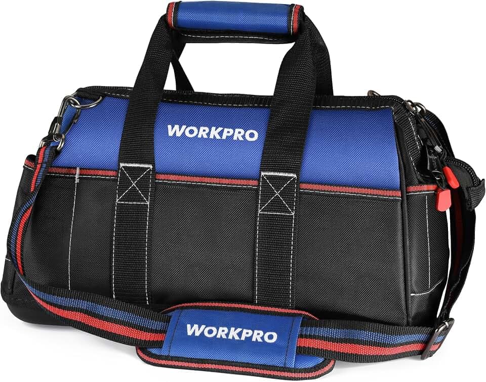 WORKPRO 16-inch Wide Mouth Tool Bag with Water-Proof Molded Base