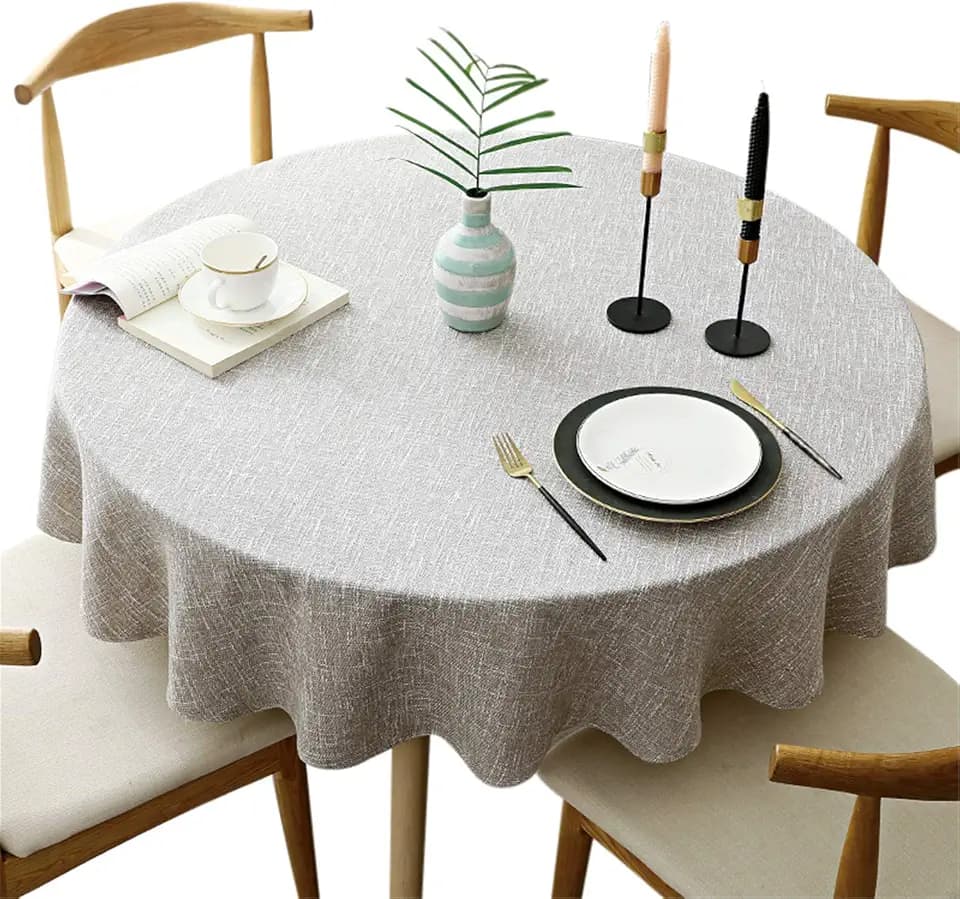 Heavy Weight Round Tablecloth, Decorative Solid Color Table Cover, Cotton Linen Table Cloth for Kitchen Dining Home Tabletop Decoration, Grey, 48" (Recommended for table sizes up to 32 inches)