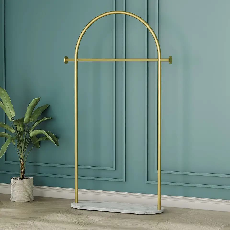 HKaikzo Gold Clothing Rack with Real Marble Base – 67" Freestanding Garment Display Stand, Holds 150+ lbs, Modern Metal Coat Rack for Boutique Store, Entryway, Bedroom & Small Spaces