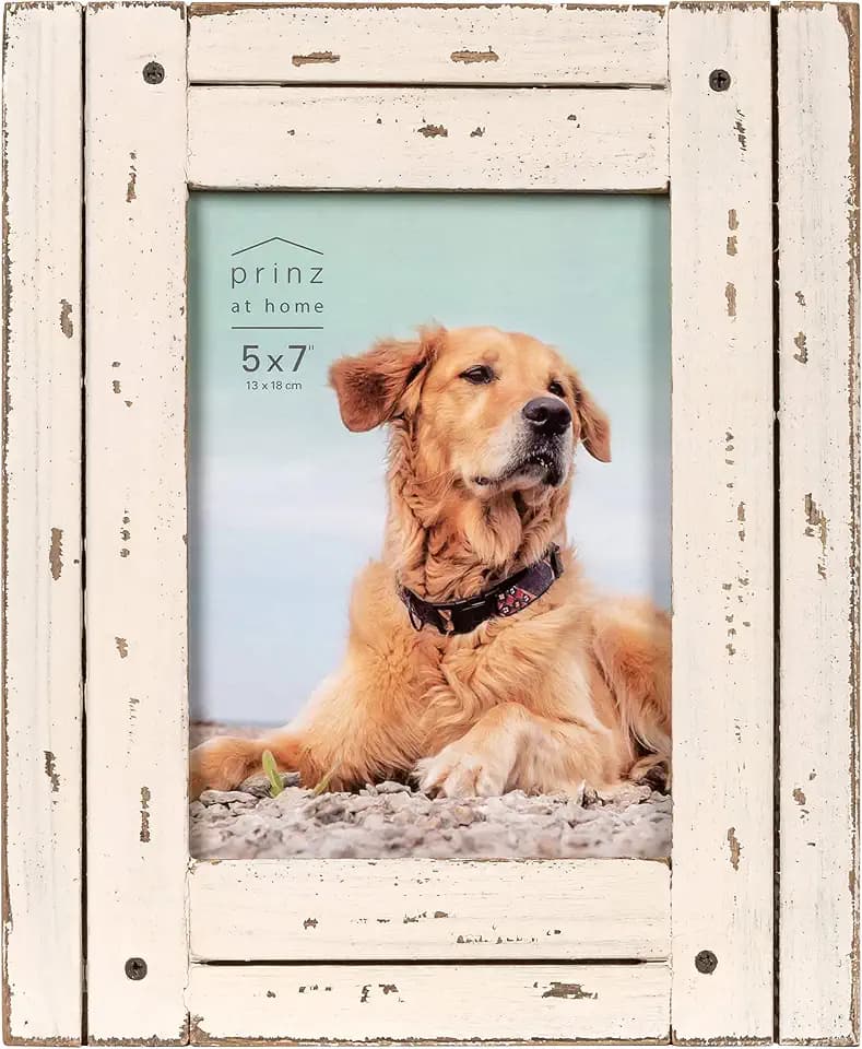 Prinz Homestead 5x7 Antique White Picture Frame, Distressed Finish