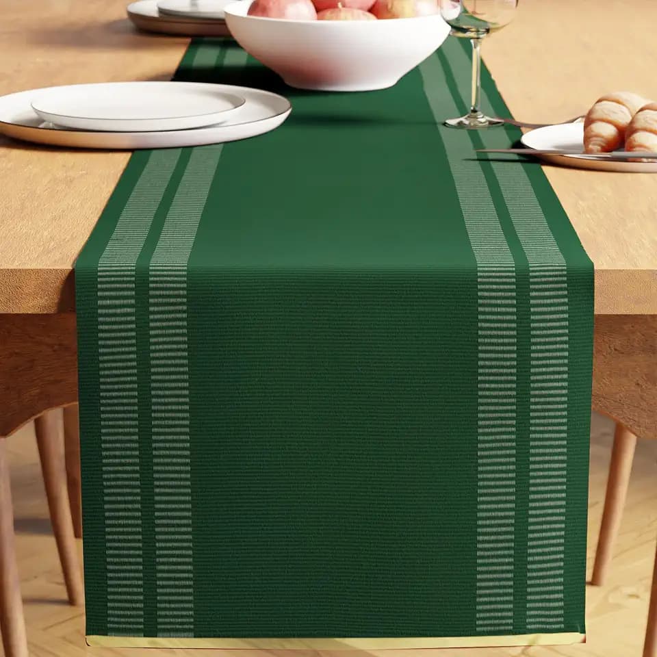 Encasa XO Table Runner, Yarn Dyed Ribbed Cotton 13"x94"