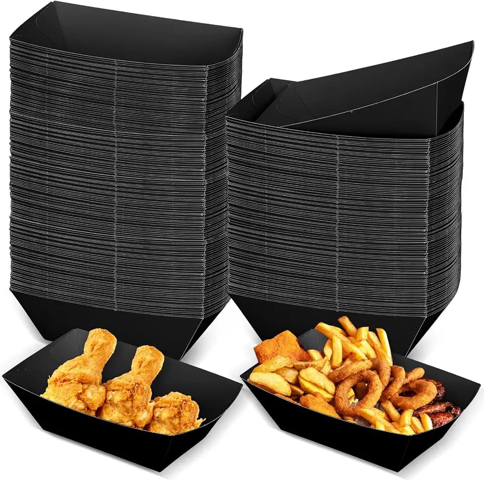 Uiifan 300 Pcs Paper Food Boat Disposable Food Tray,Black,Classic