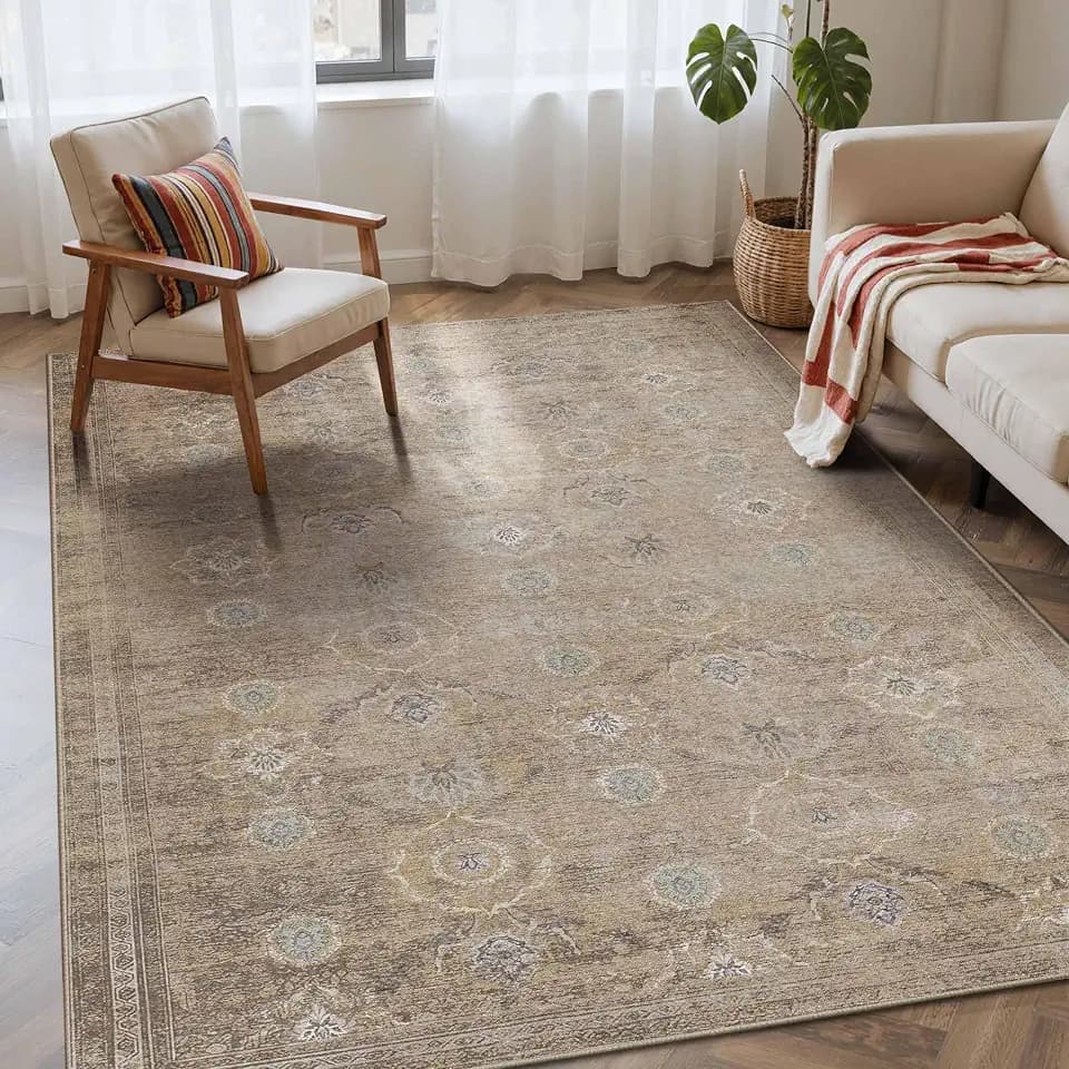 Rugxara Beige 4x6 Area Rug Washable Rug for Living Room Bedroom Office