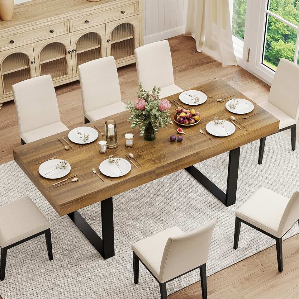 Zevemomo 63"-78.7" Extendable Dining Table for 6-8, Wooden Kitchen Table