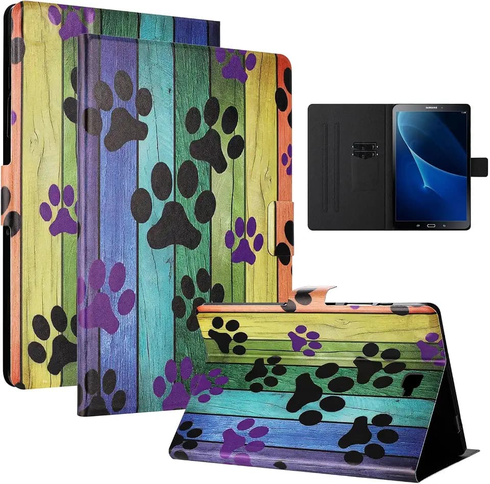 Hülle für Samsung Galaxy Tab A 10.1(2016) SM-T580/T585 PU Leder mit Kartenfächern und Standfunktion Schutzhülle Cover Klapp Case Tablet Cover für Samsung Galaxy Tab A -Katzenpfote